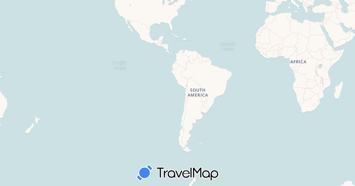TravelMap itinerary: driving, bus, plane, train, hiking, boat in Argentina, Bolivia, Belize, Chile, Colombia, Ecuador, Guatemala, Mexico, Panama, Peru, Uruguay (North America, South America)